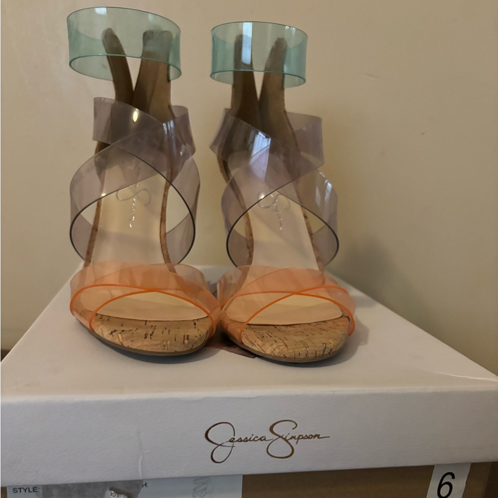 Jessica Simpson Clear Strap Cork Heels